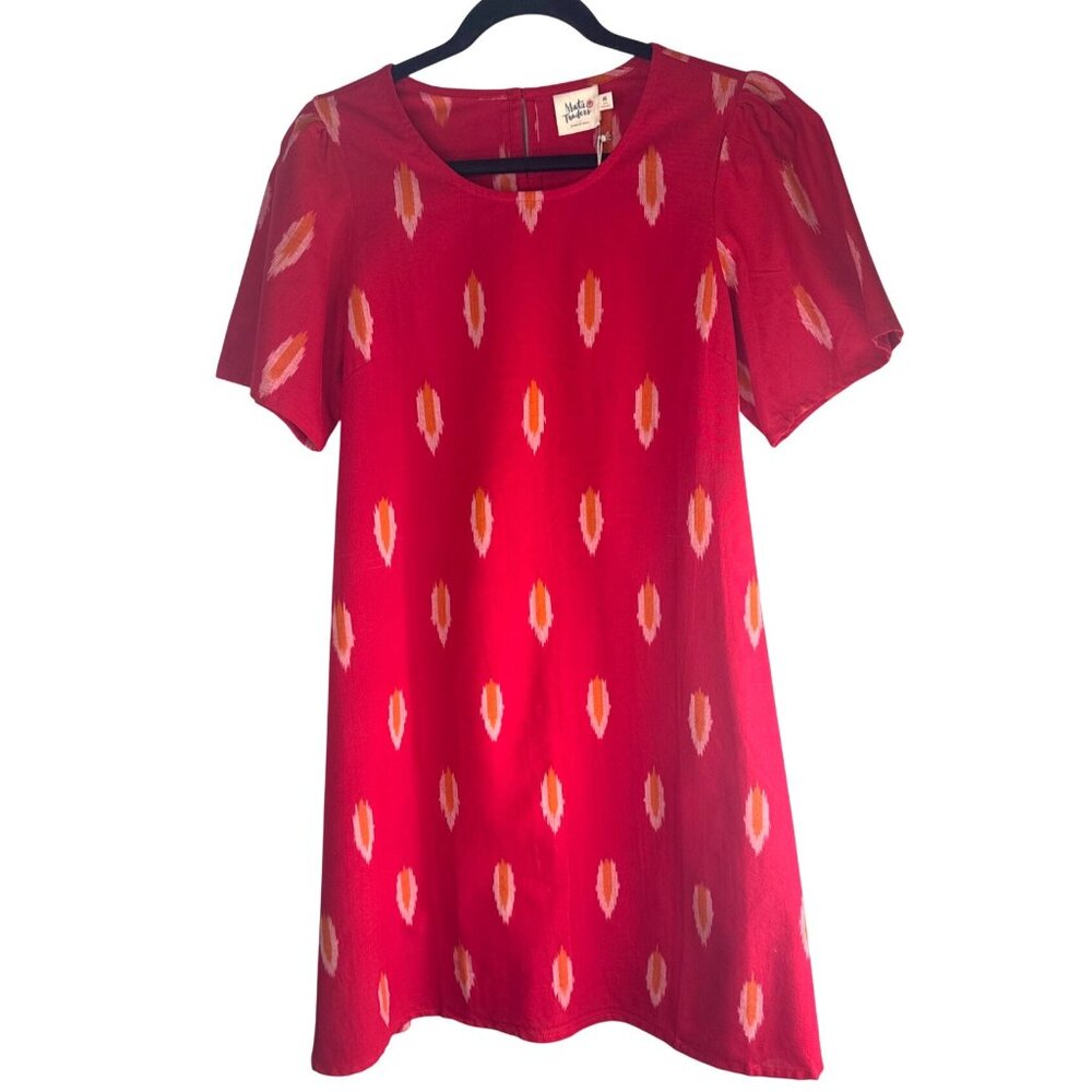 Mata Traders Cherry Red Ikat A-Line Dress M 100% Cotton NWT